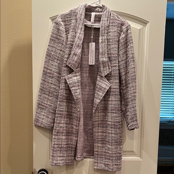 Dear Scarlett Jackets & Blazers - Chic Tweed Blazer - Black, White, and Pink